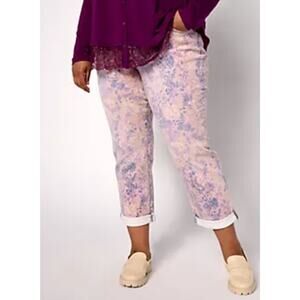 LOGO by Lori Goldstein Printed Boyfriend Jeans Purple Combo | 16 EUC Boho